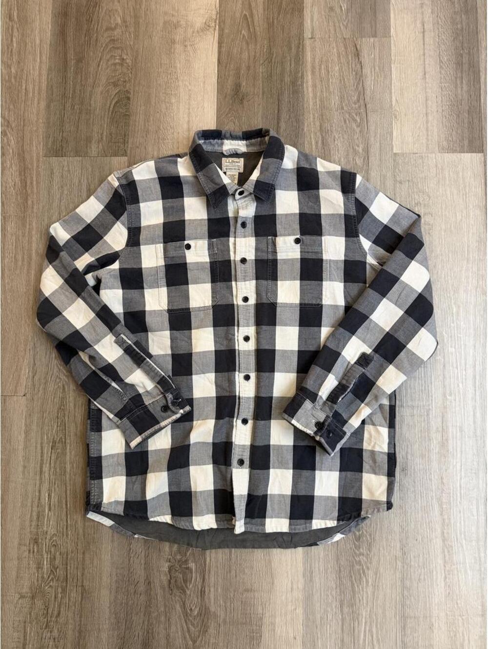L.L.Bean black and white checkered flannel thermal lined shirt in XL tall